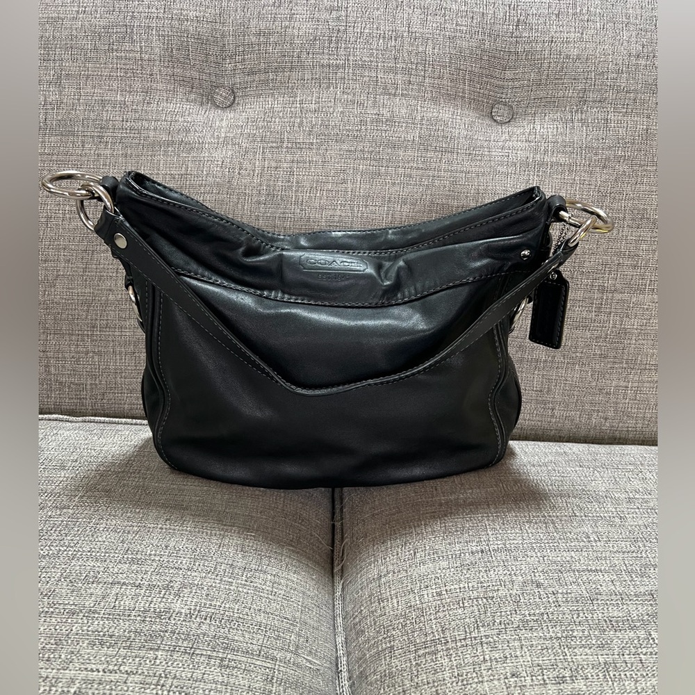 Coach Zoe Hobo Boho Slouchy Genuine Full-Grain Leather Black Shoulder Bag